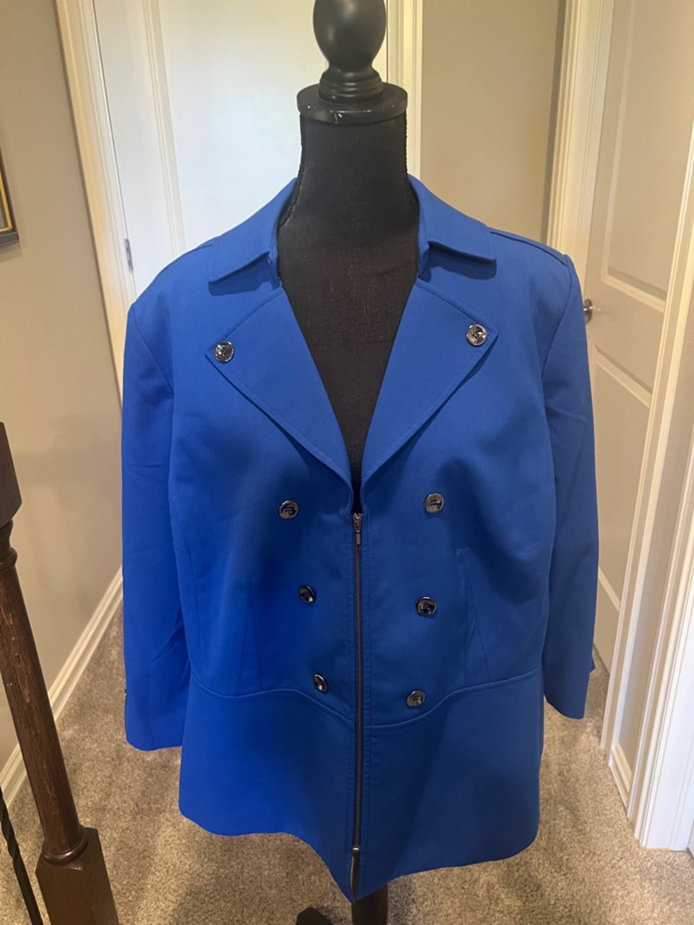 Tahari Cobalt Blue Double-Breasted Blazer Coat